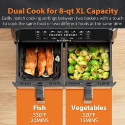 Dubbele Airfryer - XL Airfryer - 8 Liter Capaciteit - 1700W - 8 Bakprogramma's - Dubbele mand - Zwart — thumbnail 5