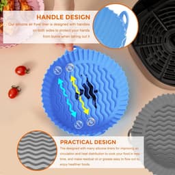 Siliconen bakpan - Airfryer - 2-delig - Grijs - Airfryerbak - Rond 7,5 Inch (Klein) - BPA-vrij - Herbruikbaar met handgrepen aan beide zijden — thumbnail 3