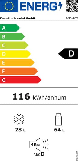 Retrokoelkast. Koel-vriescombinatie, 105,5 cm hoog, 41 cm breed, tweedeurs, met 92 liter totaalvolume, 28 liter vriesvolume. Deurplanken en glazen planken. 181 kWh/jaar, -27°C ~13°C, LED-licht. — thumbnail 2