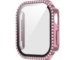 Watch case screenprotector - hoesje - gehard glas - geschikt voor Apple Series 10 & 11 met case size 42 mm - roze met glitters