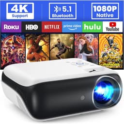 Beamer Full HD 1080P - Lichtgewicht & Draabaar - Mini Bluetooth Projector 9500 Lumen - 4K Ondersteuning - Ingebouwde Luidsprekers - Wit — thumbnail 1
