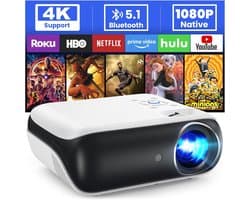 Beamer Full HD 1080P - Lichtgewicht & Draabaar - Mini Bluetooth Projector 9500 Lumen - 4K Ondersteuning - Ingebouwde Luidsprekers - Wit