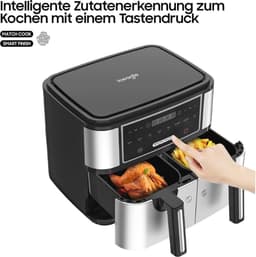 XXL Heteluchtfriteuse met Dubbele Kamer - 9 Liter, 2600W, 8 Vooraf Ingestelde Programma's — thumbnail 7