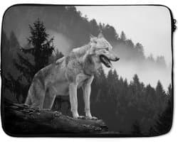 Laptophoes - Laptop - Dieren - Wolf - Bos - Zwart wit - Laptop sleeve - 17 Inch