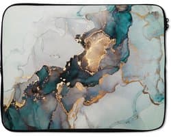 Laptophoes - Blauw - Goud - Laptop sleeve - Abstract - Marmer print print - Laptop case - Laptop - 15 6 Inch - Back to school spullen - Schoolspullen jongens en meisjes middelbare school - Macbook air hoes - Chromebook sleeve