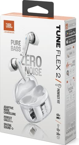 JBL Tune Flex 2 - Noise Cancelling Oordopjes - Draadloos Bluetooth - True Wireless In-ear - 48 uur speeltijd - Open of Gesloten Pasvorm - IP54 - Ghost White — thumbnail 4