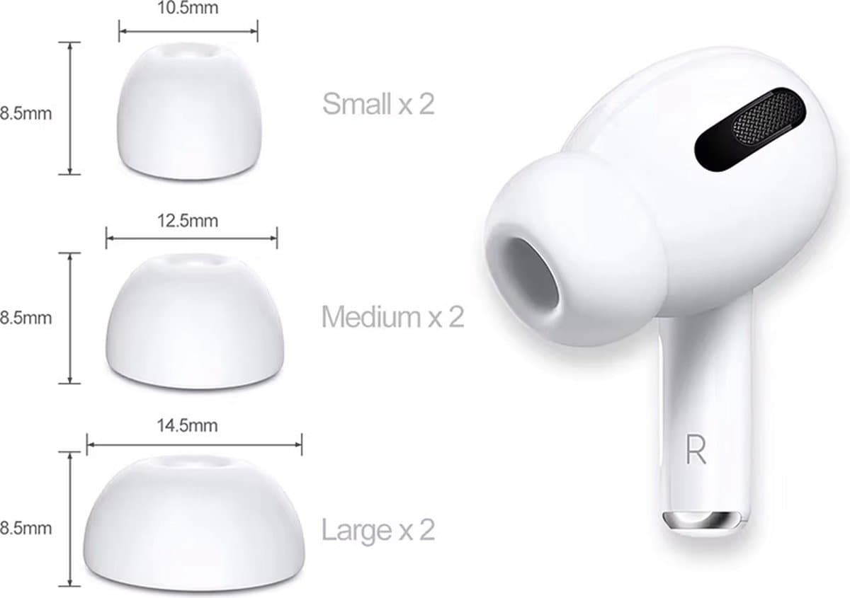 CHPN - Covers geschikt voor Airpods Pro - Wit - 6 stuks - 3 maten - Witte hoesjes voor AirPods pro - 3 verschillende - Universeel — afbeelding 1