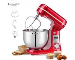 Eszenzics™ Keukenmachine - Krachtige Keukenmixer - Compact - Deegmixer - Mixer - Kneedmachine - 6 Liter - 1200W - 6 Snelheden - RVS - Rood