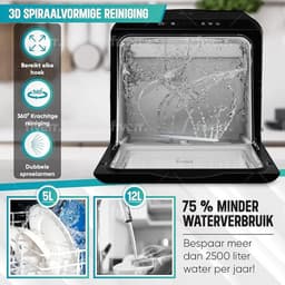 Luxe Mini Vaatwasser – Vrijstaande Kleine Vaatwasser – Met App – Met Waterreservoir – Modern Design – Zwart — thumbnail 6