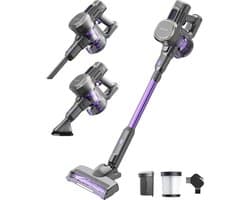 Auronic Steelstofzuiger Draadloos 220W - Draadloze Stofzuiger - HEPA Filter - Zelfstaand - Op Accu - Zonder Zak - Kruimeldief - Vacuum Cleaner - Grijs/Paars