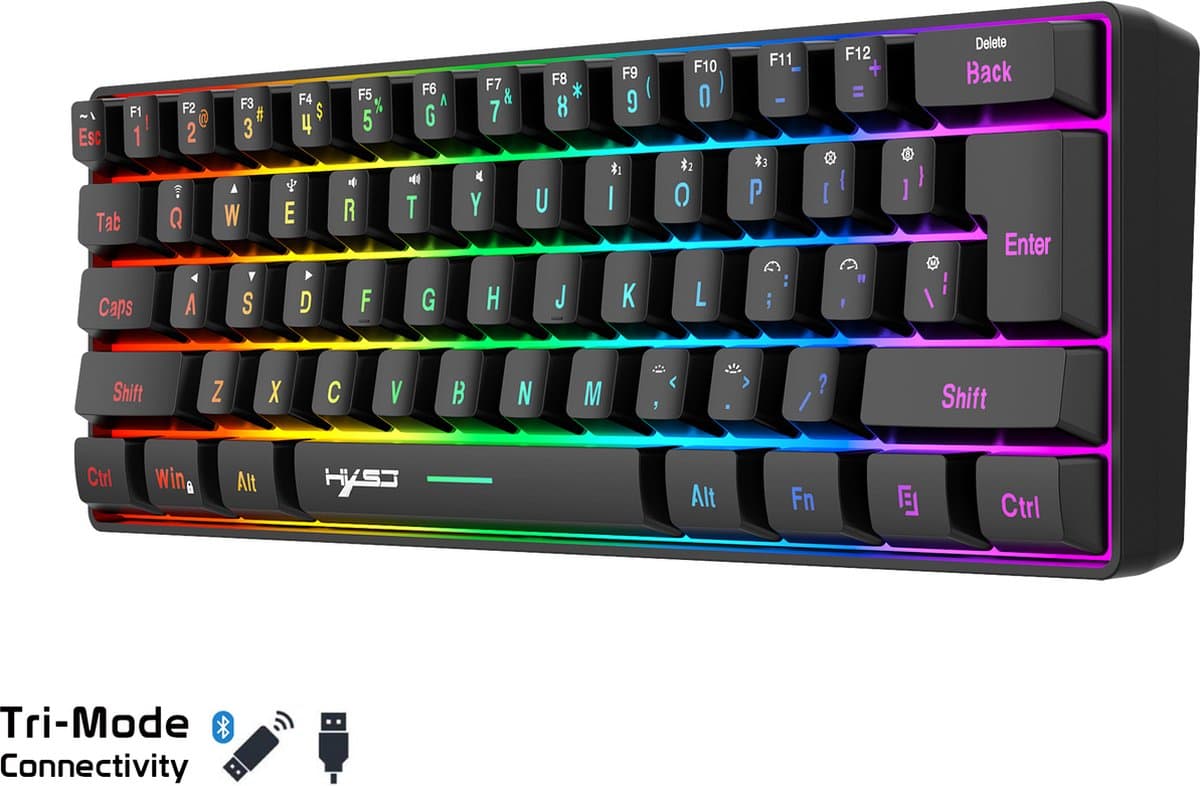 HXSJ L500 - Draadloze Gaming Toetsenbord - RGB - Tri mode - Qwerty Toetsenborden - Zwart — afbeelding 1