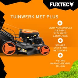 FUXTEC 4-in-1 Benzine Grasmaaier FX-RM5196eSPRO – Elektrische Start – 6 pk – 51 cm Maaibreedte – Flexibele Achterwielaandrijving – 4-Takt – Maaihoogte 25–75 mm – 60 L Grasopvangbak – Mulchfunctie — thumbnail 4