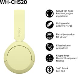 Sony WH-CH520 draadloze bluetooth-koptelefoon， tot 50 uur batterijduur met snellaadfunctie， on-ear stijl - geel — thumbnail 4