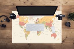 Muismat XXL 90x60 cm - Bureau onderlegger - Bureau mat Wereldkaart - Realistisch - Beige - Bureaumat - Gaming mousepad xl - Bureaulegger groot - Computer deskmat — thumbnail 4