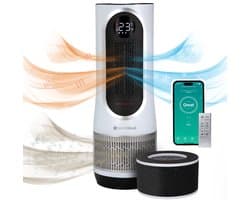 Luchtreiniger Hot & Cold 3-1 met Vervangbaar HEPA 13 Filter met App & Afstandsbediening - Air Purifier - Air Cleaner - Koolstoffilter - 80 m3 - 1500 W- Wit - Tegen Hooikoorts, Huisstofmijt, Allergie - Silvergear