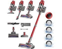 Elekiatech - Steelstofzuiger Draadloos - 70000Pa - 70 Min - 2200 mAh Accu - Rood