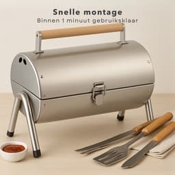 Cheqo® Draagbare Houtskoolbarbecue - Tafelmodel BBQ - Houtskool BBQ - Tafelgrill - Barbecue - Compact voor Balkon en Camping - RVS Design — thumbnail 3