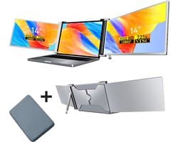 Stemap® Portable Monitor Triple - Full HD - Geschikt Voor 14” / 17,3” Tri-Screen - Laptop Scherm Uitbreider - Inclusief Beschermhoes en Kabels - 2 Jaar Garantie