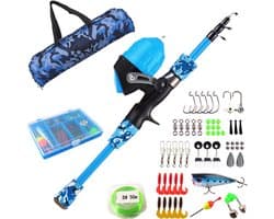 Kindervishengel - 1.2M - Vishengel Set Voor Beginners -Vishengel Kinderen - Complete Hengelset - Vishengelset - Vishengel set - Hengel - Met spincast-vismolen, visgerei, vislokmiddelen, vislijnen - Blauw