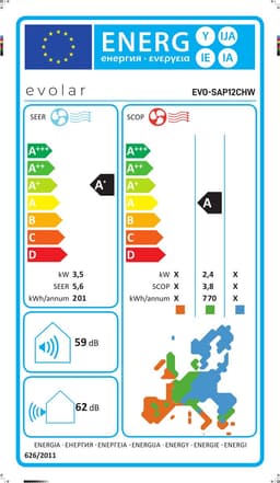 Evolar Mobiele Split Airco Zonder Afvoerslang - 4-in-1 - 12000BTU - met Luchtontvochtiger - Voor Slaapkamer - WiFi - Zonder Afvoer / Slang - EVO-SAP12CHW — thumbnail 2