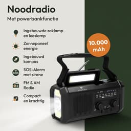 Tectier Noodradio Solar Opwindbaar - 10000 mAh - Zaklamp en Kompas — thumbnail 2