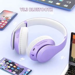StayPowered Bluetooth Hoofdtelefoon - 65 Uur Non-stop Luisterplezier - Bluetooth 5.3 voor Stabiele Verbinding - Hifi Stereo Geluid - Comfortabele Opvouwbare Ontwerp - Ideaal voor Reizen en Kantoor - Wit/Paars - Levering Sneller dan Aangegeven! — thumbnail 3