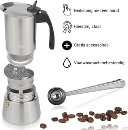 Milu Percolator voor Inductie | 2, 4, 6, 9 Koffiekopjes | RVS Espresso Maker met Onderzetter, Lepel en Borstel | 200ml / 4 Kopjes Moka Pot — thumbnail 4