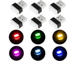 USB auto-sfeerverlichting - 6 stuks USB monochrome LED-auto-interieur sfeerverlichting - Plug-in 5V mini-binnenverlichting voor auto's/laptops/USB-aansluitingen - nachtverlichting en extra USB-stekkers decoratie