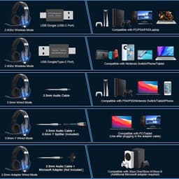 PHOINIKAS G9000 Max - 2.4GHz Draadloze Gaming Headset - met microfoon - Over-ear Koptelefoon - Nintendo Switch/PS4/PS5/PC - Zwart blauw — thumbnail 2