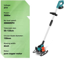 Handmaaier - Grasmaaier - Grastrimmer - Grasschaar - Grasmachine - 3000W - 6-Inch - Elektrische/Accu - Grastrimmer met 90° Verstelbare Kop – Snoerloos Tuingereedschap - 21V/18V Compatibel - Inclusief 2x Accu — thumbnail 5