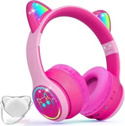 StayPowered Kinder Bluetooth Hoofdtelefoon - Perfect voor School & Reis - Veilig Volumeniveau - Heldere Geluidskwaliteit - met LED - Draadloos & Bekabeld - Versterkt Materiaal - Lange Batterijduur - Roze - Levering Sneller dan Aangegeven! — thumbnail 1