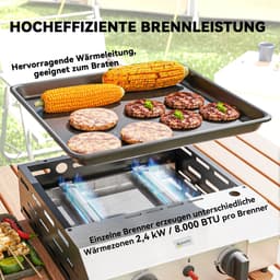 Gasbarbecue - Gasbarbecue en grill op tafel - 2 roestvrijstalen branders en drukregelaar - Gasbarbecue voor op de camping - zilver + zwart — thumbnail 3