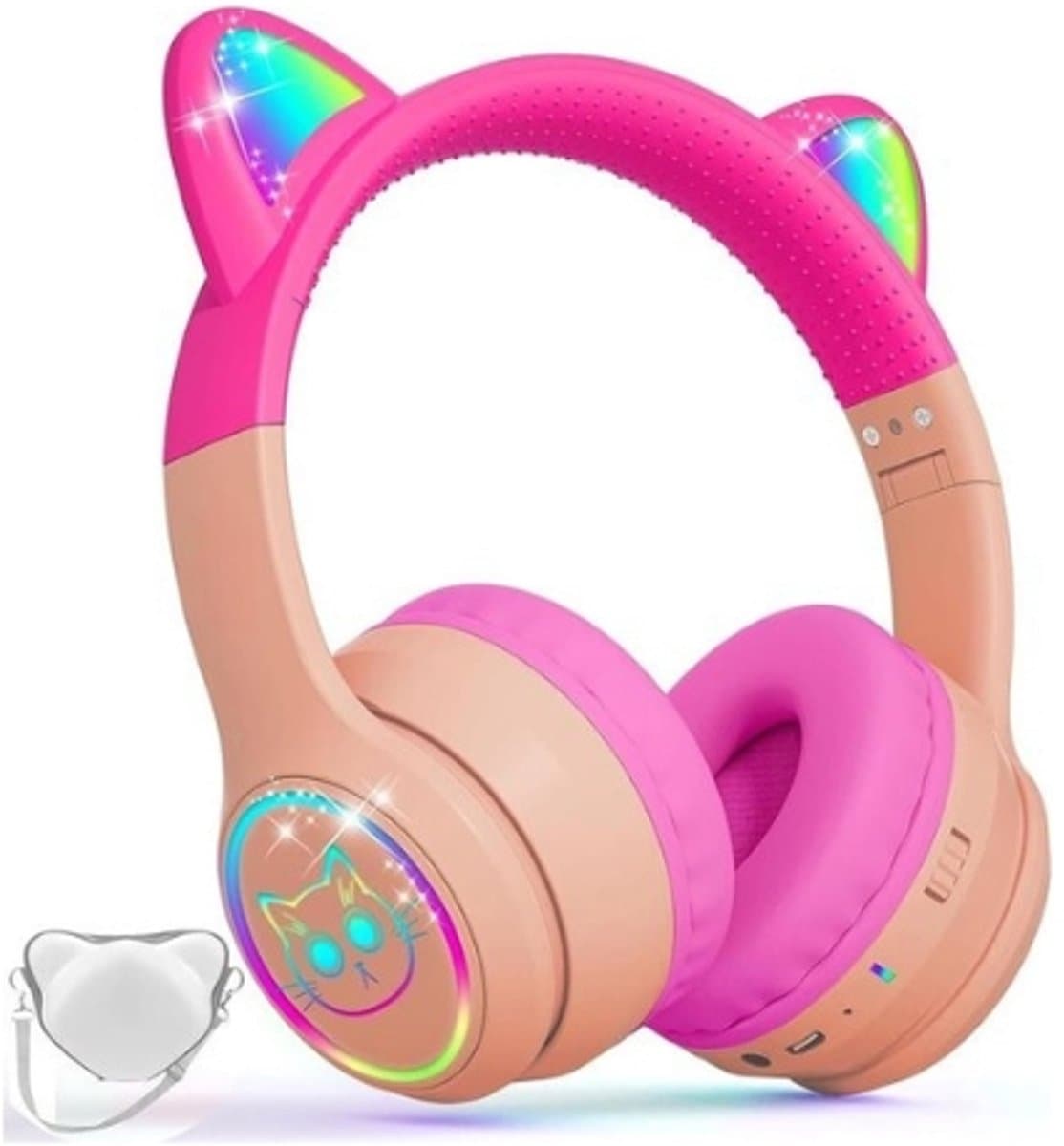 StayPowered Kinder Bluetooth Hoofdtelefoon - Perfect voor School & Reis - Veilig Volumeniveau - Heldere Geluidskwaliteit - met LED - Draadloos & Bekabeld - Versterkt Materiaal - Lange Batterijduur - Roze - Levering Sneller dan Aangegeven! — afbeelding 1