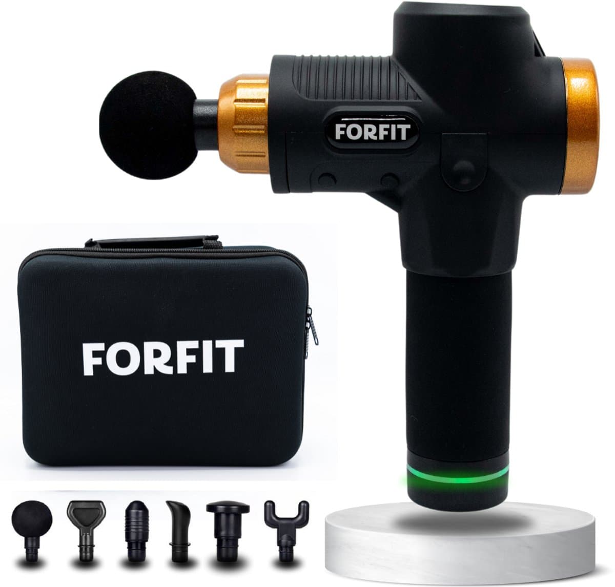 FORFIT Massage Gun - Black Gold-Copper – 30 Standen en 6 Opzetstukken – Draadloos en stil – Professioneel Massage apparaat- Massage Pistool — afbeelding 1