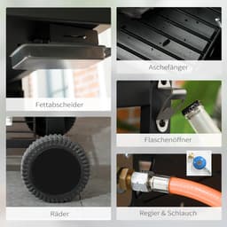 Gasbarbecue - Gasbarbecue en grill - Met slang, thermometer en warmhoudplaten - 5 Branders - Zwart + zilver — thumbnail 5