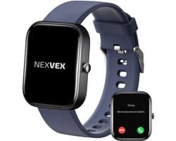 Nexvex® Deluxe Smartwatch voor Heren - Sporthorloge met Hartslagmeter - Bloeddrukmeter - Stappenteller - Sport Horloge met Belfunctie - Smart Watch Saturatiemeter - Zaklamp - Bluetooth Activity Tracker - Android/iOS - 2.0 Inch - Blauw