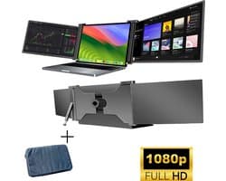 HoriVue Portable Monitor Max 15.6 Inch - Triple Screen - Full HD 60Hz - Draagbare Monitor - Extra Scherm Laptop - Laptop Scherm Uitbreider - Plug & Play - Geschikt voor Apple en Windows - Inclusief Beschermhoes - Tri Screen
