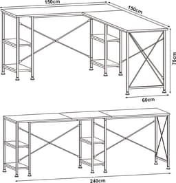 Bureau Klirurud L-vormig of recht bureau eikenkleurig en zwart [en.casa] — thumbnail 5