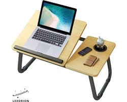 Lexorion Praktisch Laptoptafel – Bedtafel – Kantelbare Laptoptafel – Verstelbare en Opvouwbare Laptop Tafel met Bekerhouder – 60x37x26cm – Laptoptafel Bijzettafel – Walnoot