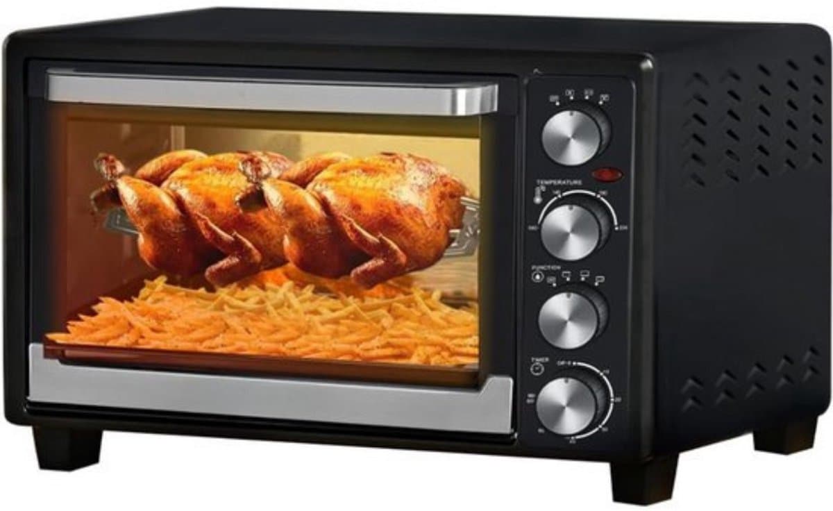 Luxe Heteluchtoven – Airfryer – Oven – Heteluchtfriteuse – RVS Handgreep – Dubbel Versterkt Glas – Convectieventilator – 2000W – Zwart — afbeelding 1