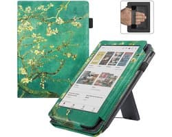 BukkitBow - Beschermhoes geschikt voor Kobo Clara BW - E-reader Cover - Smart Sleep Cover - Bloemen / Bloesem motief - Groen