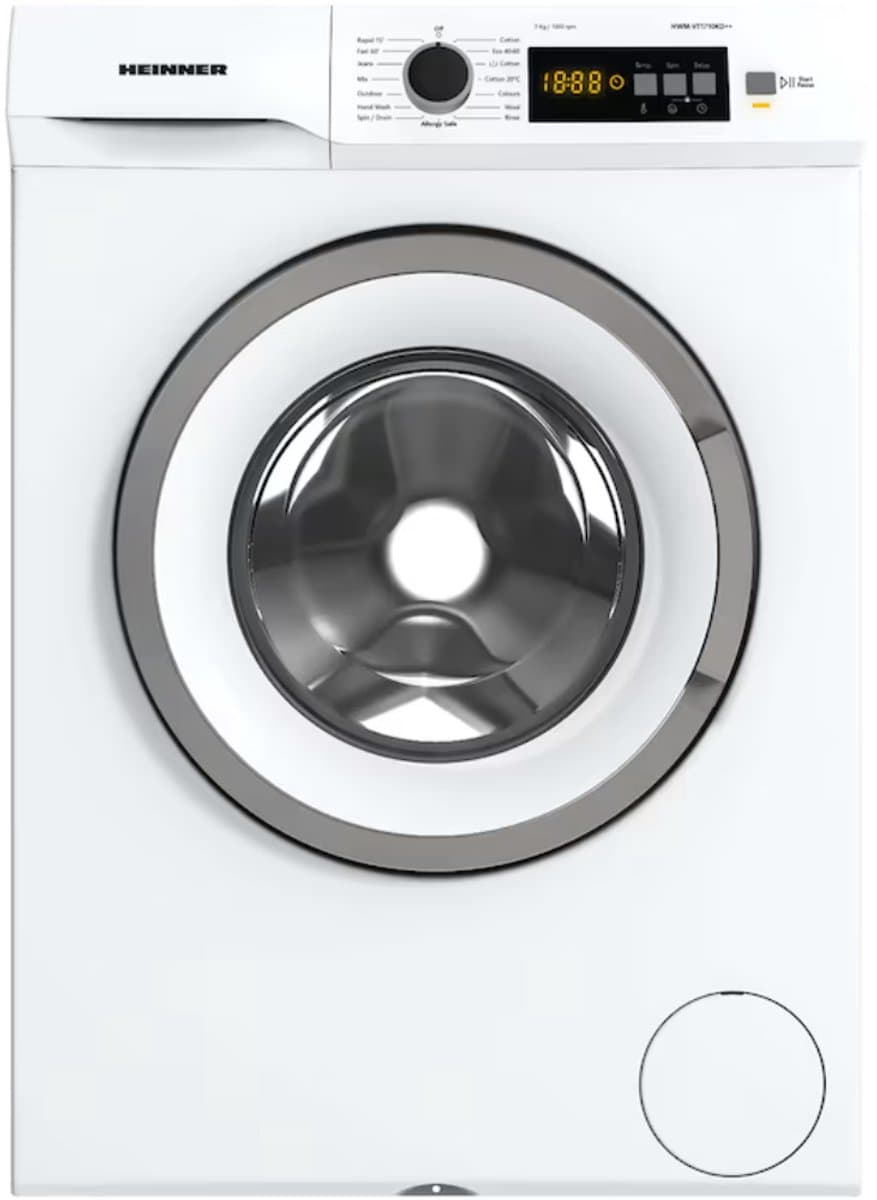 Heinner HWM-VT1710KD++ Wasmachine 7 kg – 15 Programma’s – LED Display – Startuitstel – Schuimdetectie – Kinderslot – 1000 tpm – Wit – 5 Jaar Garantie — afbeelding 1