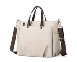 Twenty Two Dames laptoptas met dubbelcompartiment | verstelbare/afneembare schouderriem | ritssluiting | grote capaciteit/veel vakken | dubbellaags dikke bescherming voor laptop/Ipad |schoudertas voor vrouwen |werktas-zakenreizen-aktetas |beige-bruin