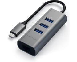 Satechi TYPE-C 3 Port USB 3.0 Hub & Ethernet - Grijs