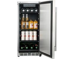HCK Outdoor Koelkast BC-90 - 38 cm breed - 96 blikjes - RVS in & out - ook inbouw - 90 Liter - Slot - LED verlichting - H 86.50 regelbaar