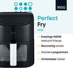MOA Airfryer XL - 8 voorgeprogrammeerde programma's - 1600W - 4,5L Inhoud - 50ºC tot 200ºC - Zwart — thumbnail 3