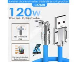 CL CHLIN® Premium Liquid Silicone: Usb-A naar Usb-C 120w Snel oplaadkabel Blauw / 1.5m met 180 graden roterend kop - Usb-c kabels - Usb kabel ipad - Usb kabel samsung - 6a oplaadkabel - Oplaad indicator - oplaadkabel voor macbook en laptops