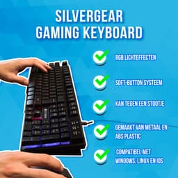 Gaming Toetsenbord QWERTY met RGB LED Verlichting - Soft-Button - Game Keyboard - Multimedia Toetsen - Zwart - Silvergear — thumbnail 2