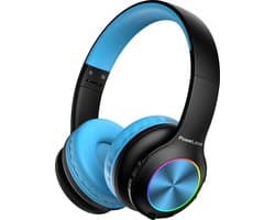 PowerLocus PLED Draadloze Koptelefoon Over-Ear voor Kinderen - LED lampjes - met Microfoon - Micro SD poort - Zwart/Blauw