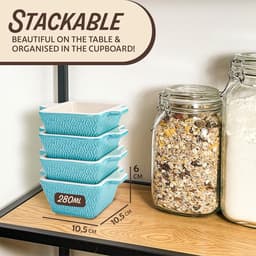 Mini keramische ovenschaal set van 4 - Stapelbaar - Kras- en snijbestendig - Geschikt voor oven & airfryer - Vaatwasmachinebestendig - Blauw — thumbnail 2